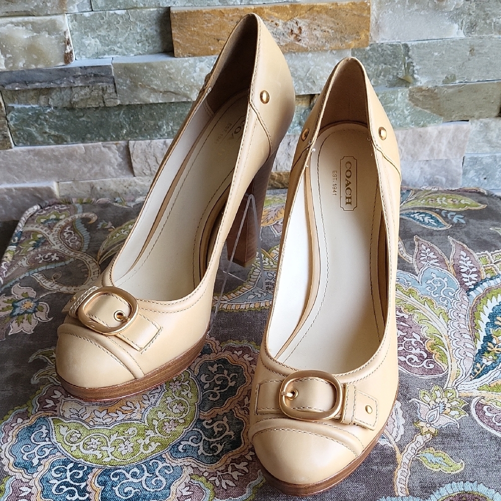Coach Tan Leather Platform Heels